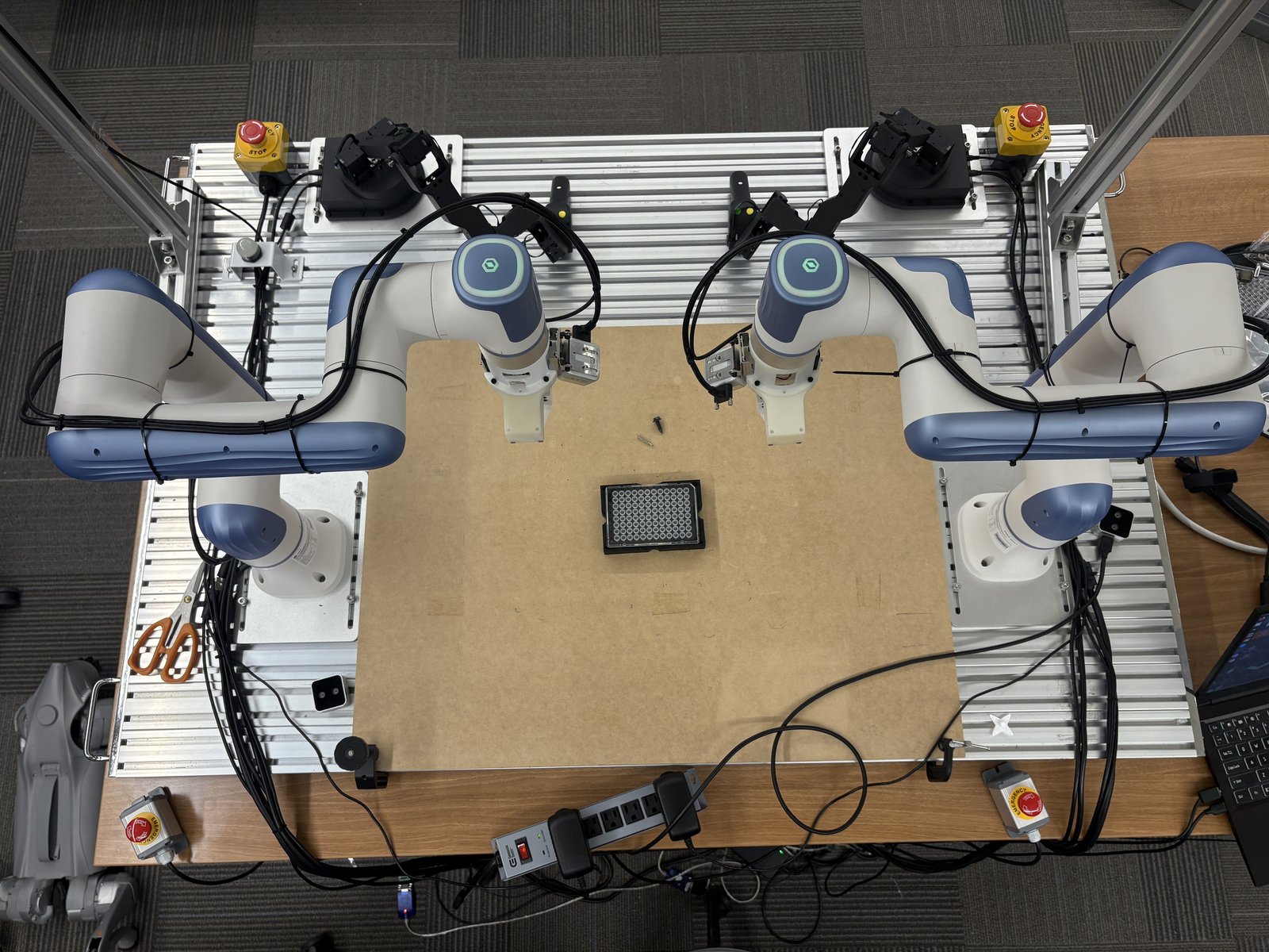 DOBOT X-Trainer bimanual teleoperation platform seen from above